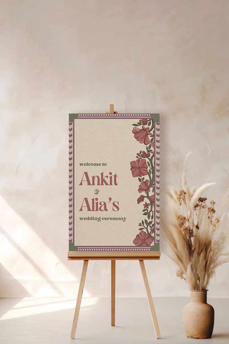 Wedding Invitations. Retro Welcome Sign. Indian Wedding Invites. Event Welcome Sign. Wine Purple, Green and beige colours. Wine Purple florals. Birthday and Celebration. Wedding Ceremony. Engagement Sign. Wedding Stationery. DIY Stationery. Digital Download. Canva. Indian Weddings. Anand Karaj. Sangeet. Chunni. Mehndi, Haldi. Personalize. Customize.