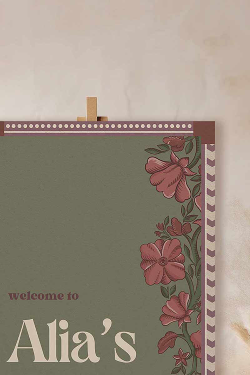 Wedding Invitations. Retro Welcome Sign. Indian Wedding Invites. Event Welcome Sign. Wine Purple, Green and beige colours. Wine Purple florals. Birthday and Celebration. Wedding Ceremony. Engagement Sign. Wedding Stationery. DIY Stationery. Digital Download. Canva. Indian Weddings. Anand Karaj. Sangeet. Chunni. Mehndi, Haldi. Personalize. Customize.