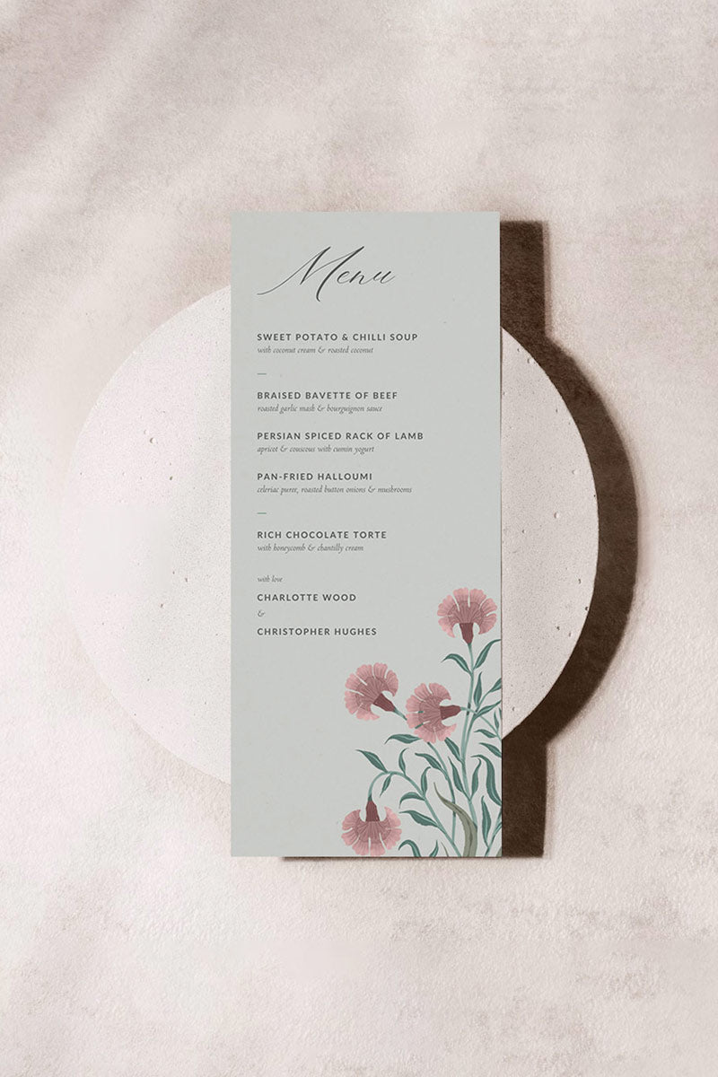 Floral Wedding Menu. Event Food Menu. Shades of Sage Green, pink. Minimalistic Design. Motif florals design. Baby Shower. Indian Wedding. Birthday and Celebration. Engagement Stationery. Wedding Stationery. DIY Stationery. Digital Download. Canva. Indian Weddings. Reception. Personalize. Customize. Anand Karaj, Mehndi, Sangeet, Haldi
