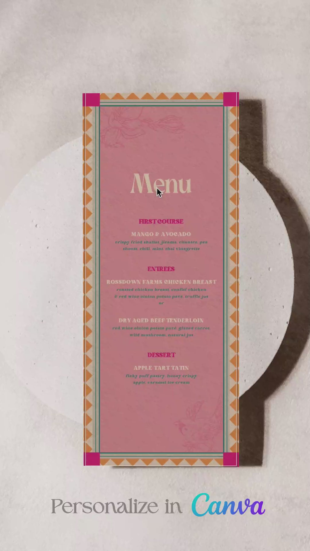 Retro Wedding Food Dining Menu with pink, teal & yellow florals. Indian Wedding events for Sangeet, Haldi, Maiyan or Jago. Wedding Signage. Personalize and customize in Canva. Digital Download.  Print around the world at a local print shop.