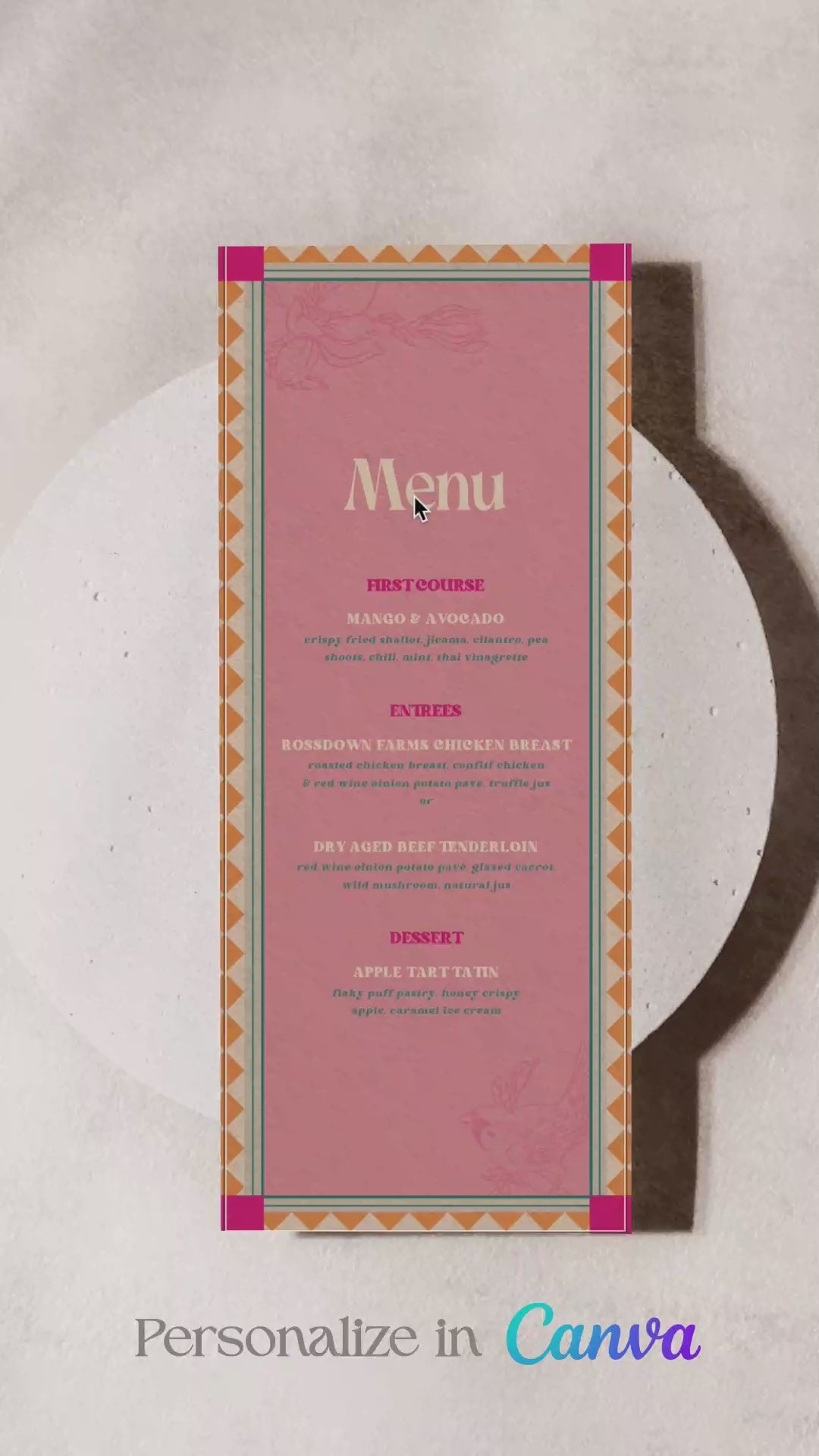 Retro Wedding Food Dining Menu with pink, teal & yellow florals. Indian Wedding events for Sangeet, Haldi, Maiyan or Jago. Wedding Signage. Personalize and customize in Canva. Digital Download.  Print around the world at a local print shop.