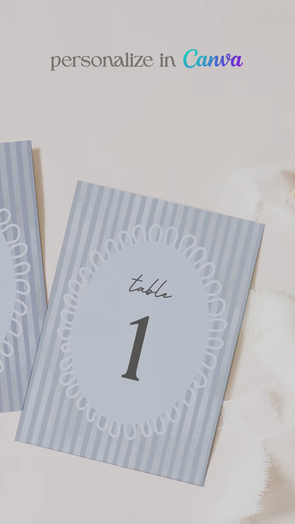 Striped table numbers. Bridal shower table numbers. blue, light blue. Wedding table decor. Corporate event table number. Guest seating. Find your table. Celebration events for engagement, birthday, baby shower or weddings. Wedding & event stationery. Personalize & customize in Canva. Digital Download. Print around the world at a local print shop