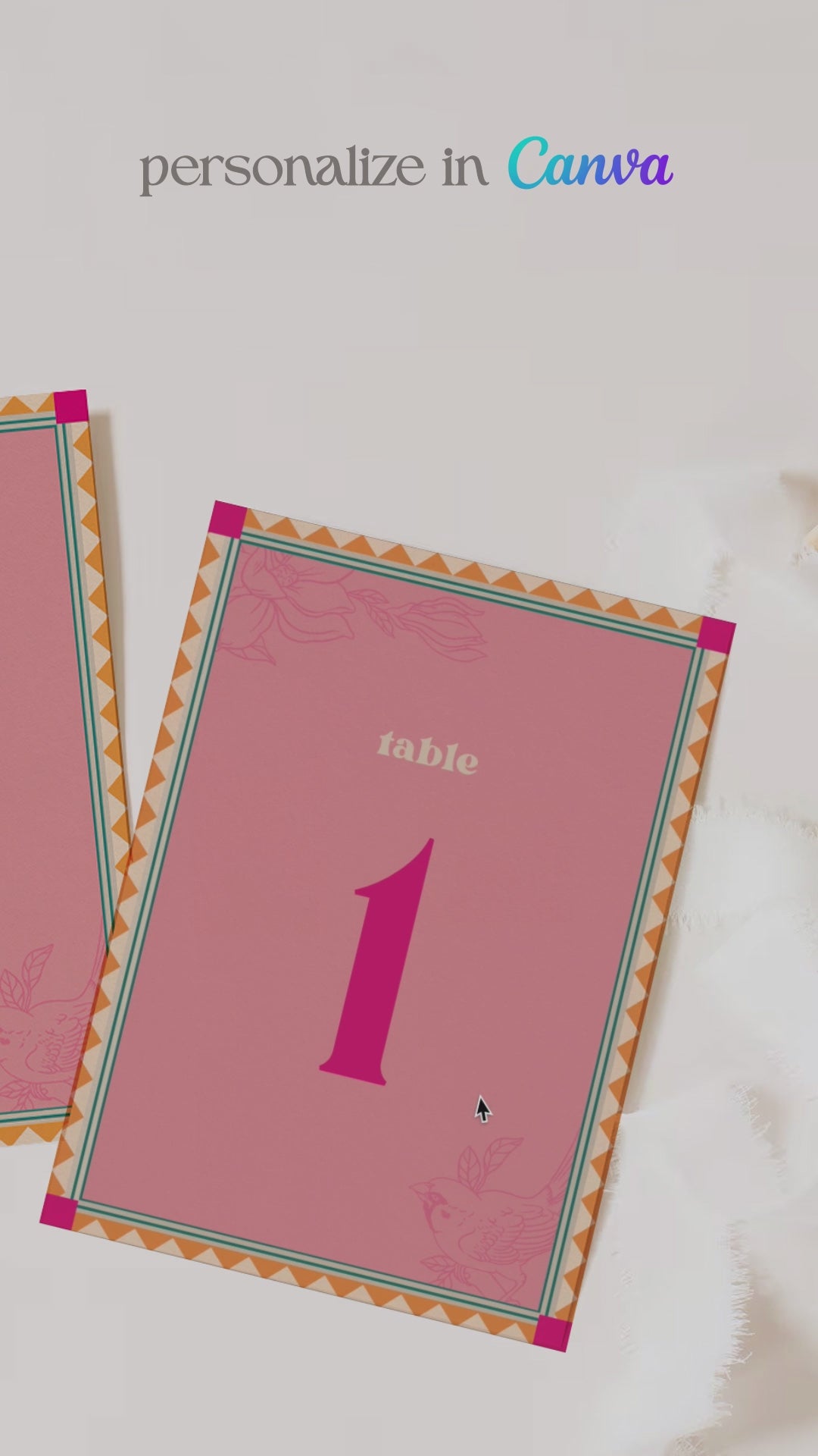 Retro Wedding table numbers with florals in the shades of pink, orange, and teal. Indian Wedding Events like jago, sangeet, mehndi, haldi, chunni & maiyan. 5" x 7" printable stationery. Personalize and customize in Canva. Print at any local printer around the World.