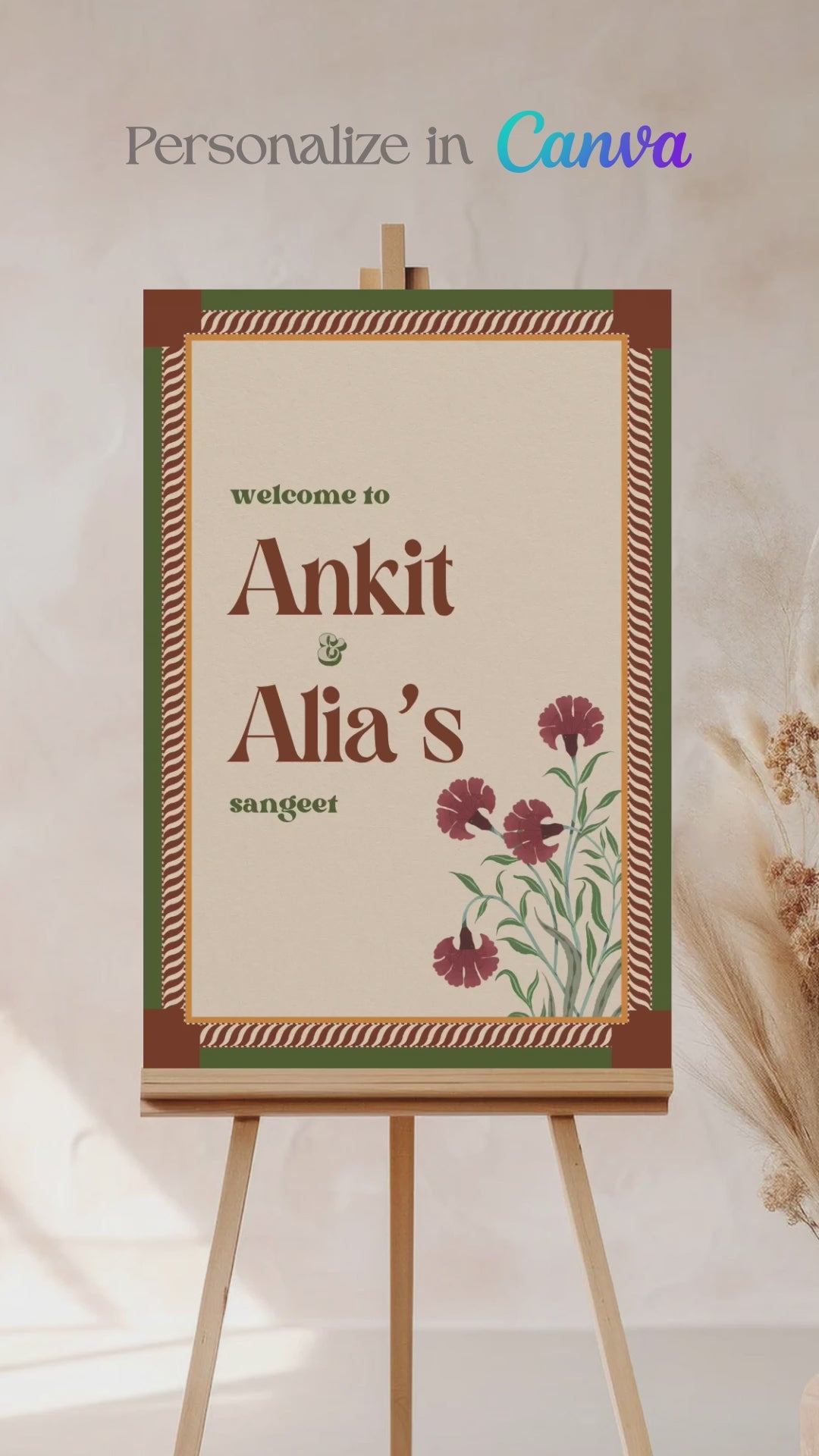 Retro Floral Block Print Sign