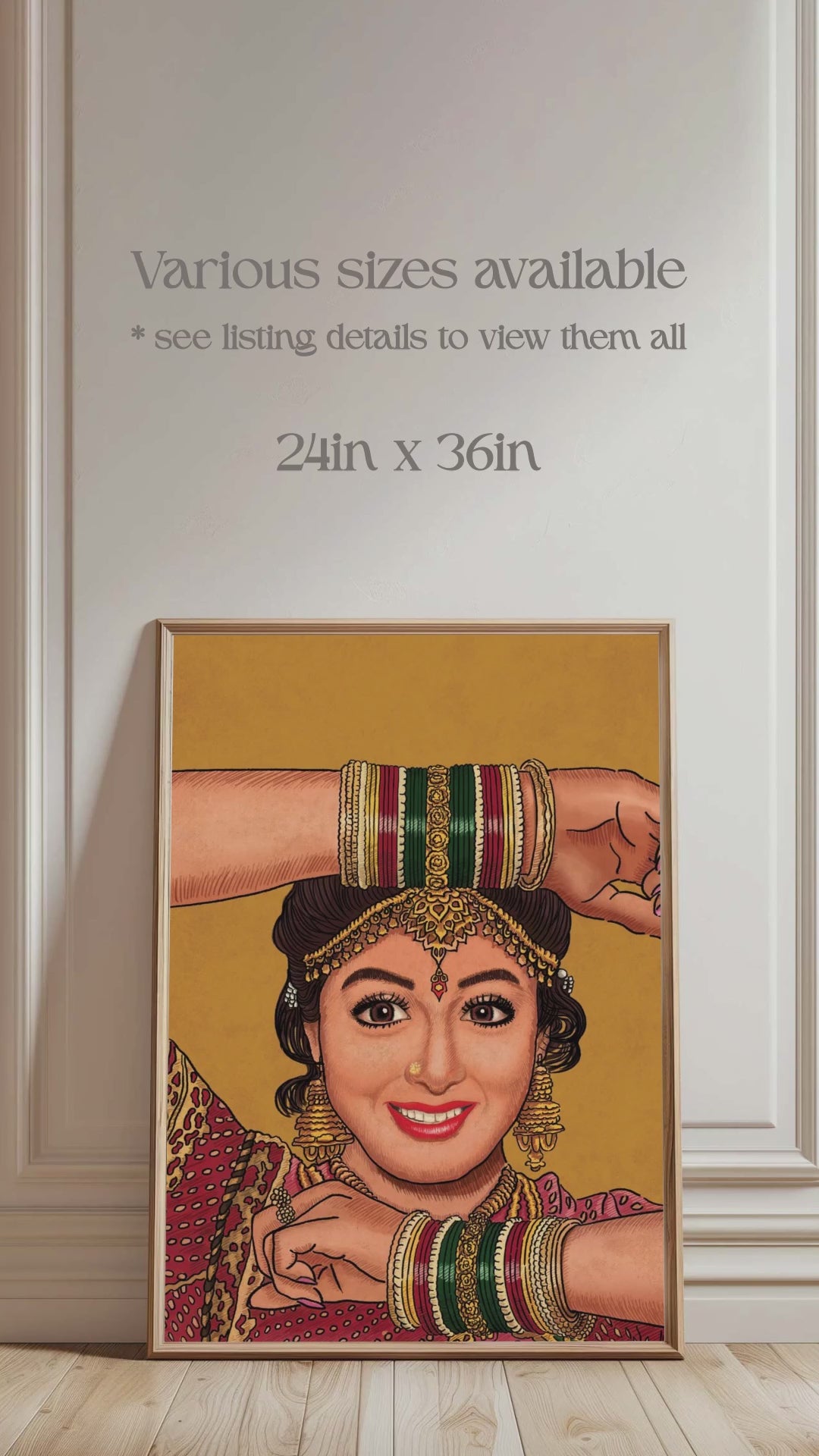 Iconic Legend Sridevi poster, sridevi wall art, Bollywood actress, iconic actress sridevi, mere haathon mein naur naur churiyan hain poster. 90s movie classic Lamhe. Iconic song by Lata Mangeshkar. Sridevi dancing poster. Wall Art, Home Decor, Office Decor. Retro wall art poster. Iconic. Digital wall art