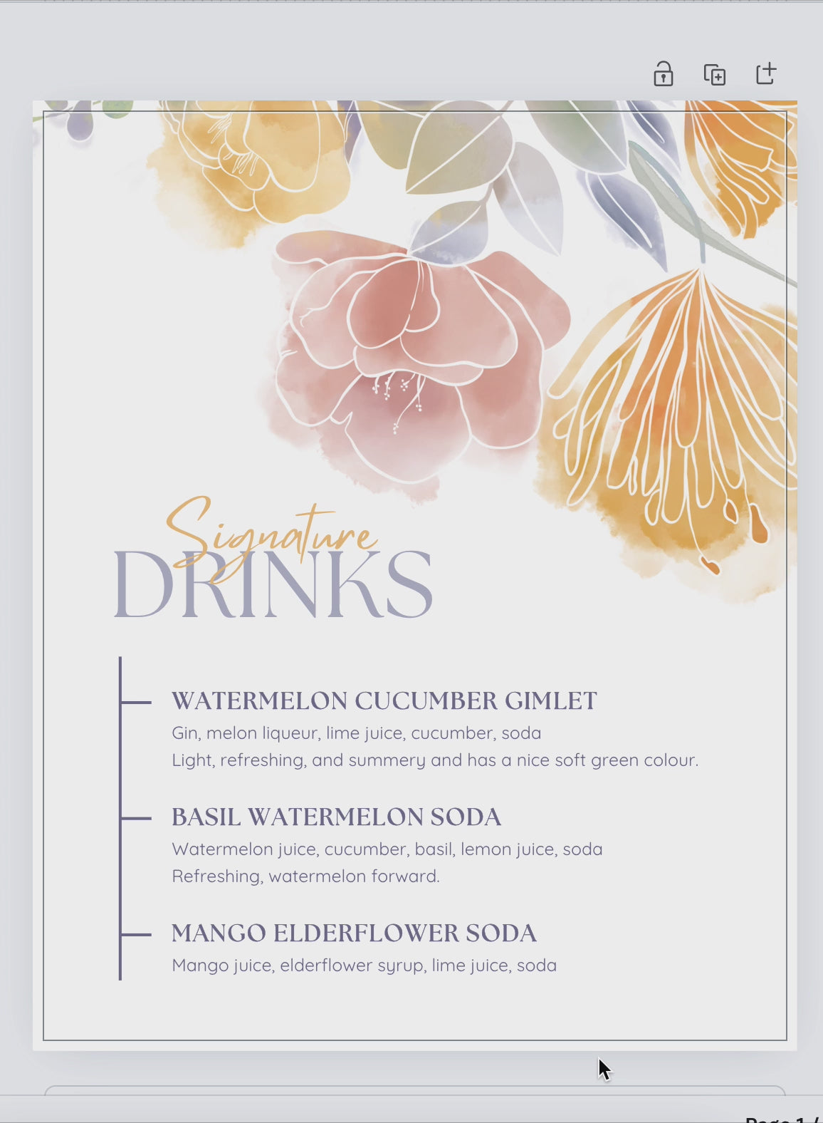 Floral Bar Menu