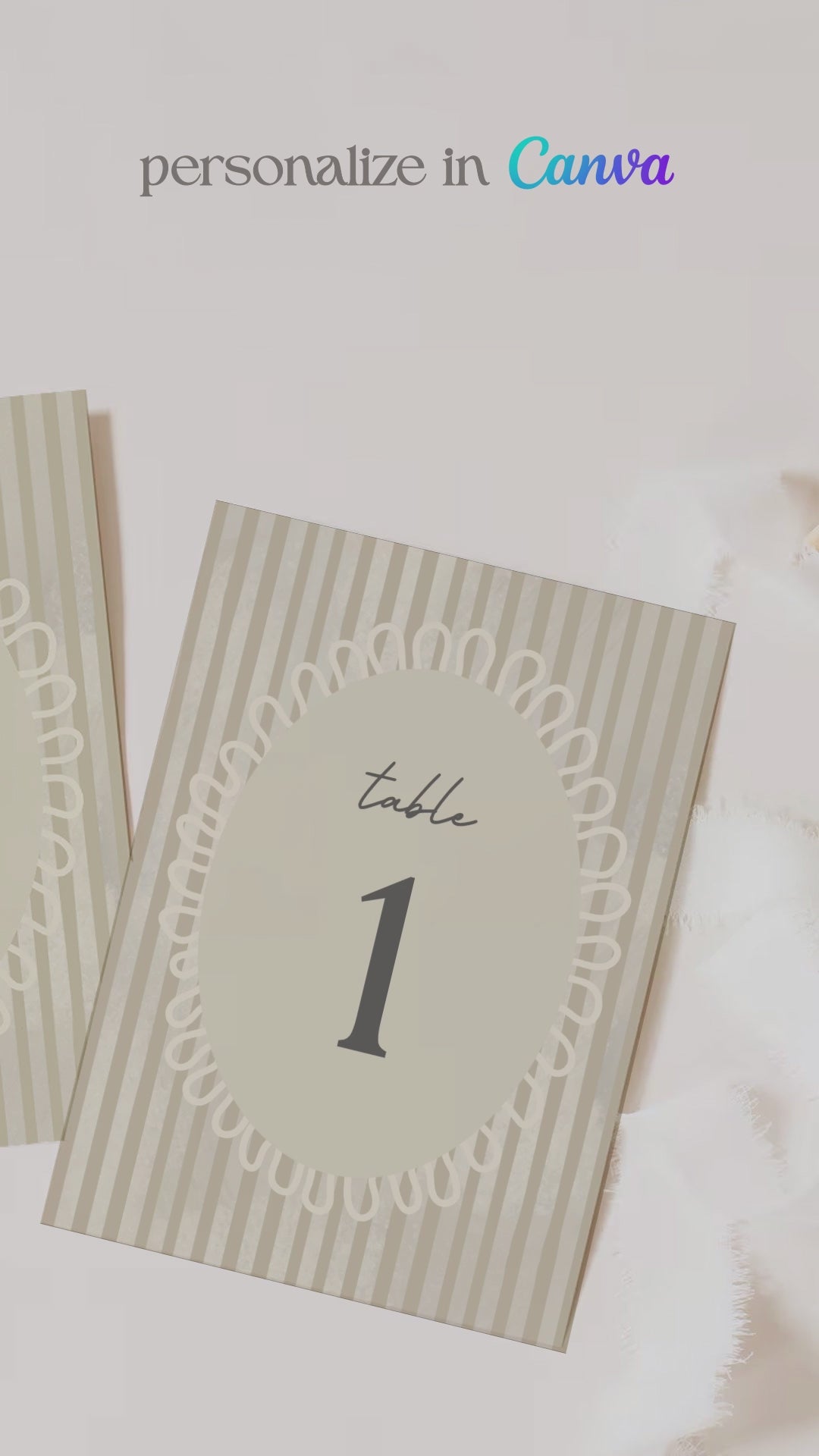 Striped table numbers. Bridal shower table numbers. beige. Wedding table decor. Corporate event table number. Guest seating. Find your table. Celebration events for engagement, birthday, baby shower or weddings. Wedding & event stationery. Personalize & customize in Canva. Digital Download. Print around the world at a local print shop