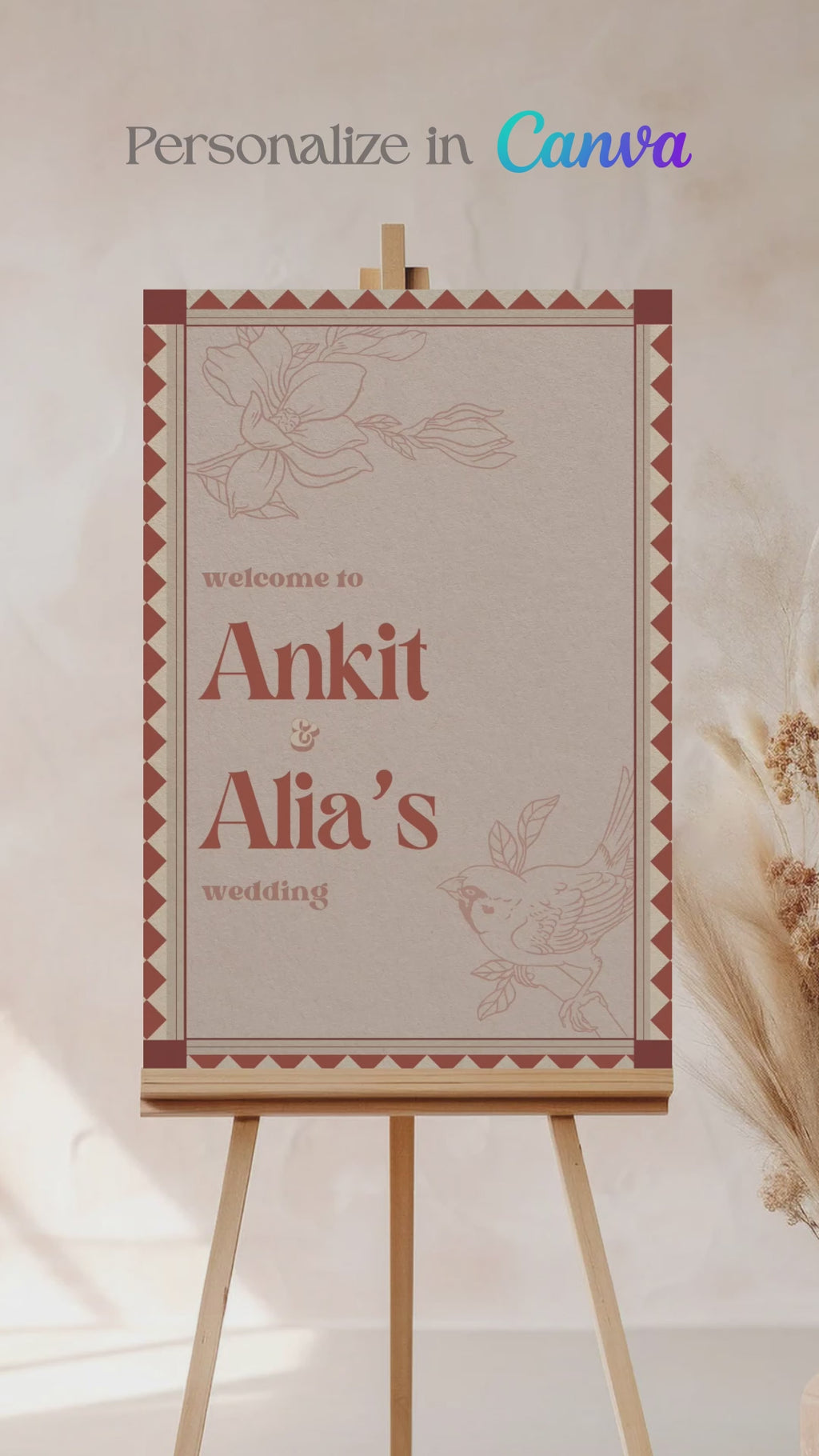 Wedding Invitations. Retro Welcome Sign. Indian Wedding Invites. Invitation set. Wedding and Event Welcome Sign. Brown, beige and burnt orange colours. Orange florals. Birthday and Celebration. Wedding Ceremony. Engagement Sign. Wedding Stationery. DIY Stationery. Digital Download. Canva. Indian Weddings. Anand Karaj. Sangeet. Chunni. Personalize. Customize.
