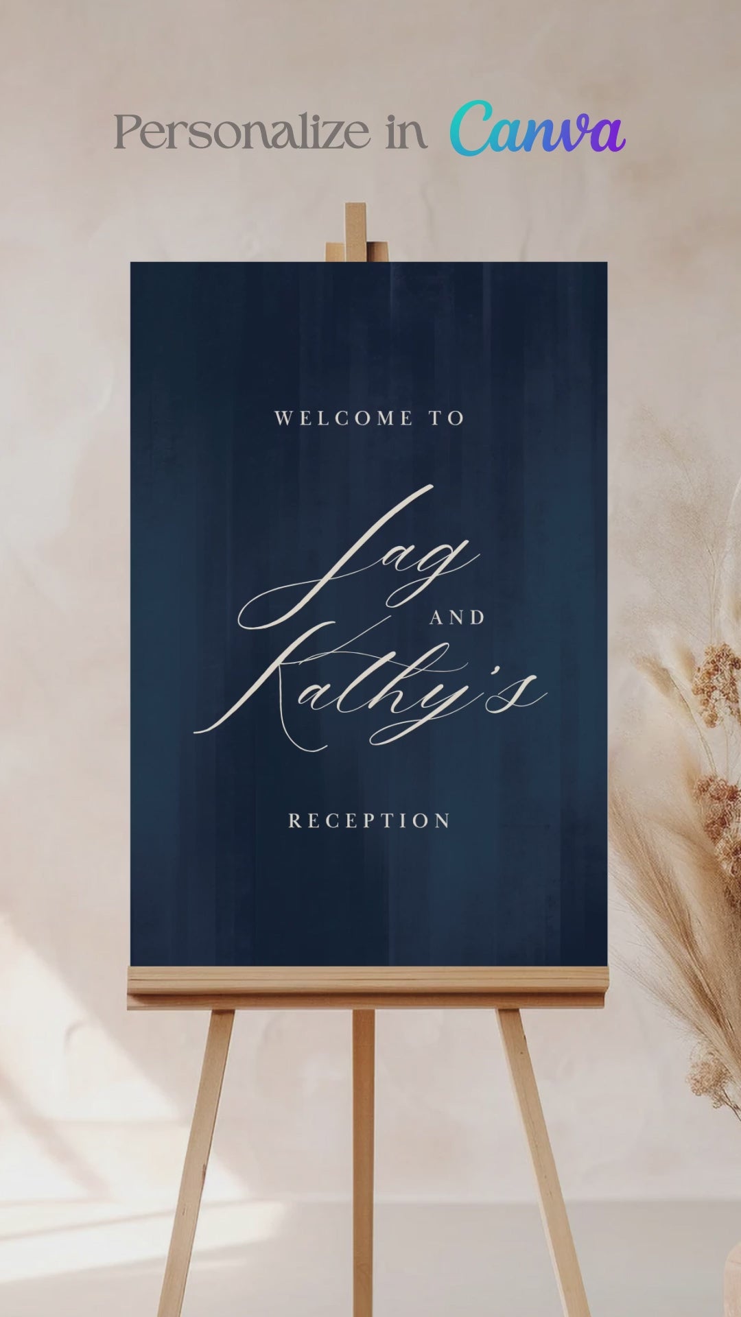 Elegant Wedding Welcome Sign. Event Signage. Navy blue texture. Cursive font. Baby Shower. Birthday and Celebration. Engagement Stationery. Wedding Stationery. DIY Stationery. Digital Download. Canva. Indian Weddings. Reception. Personalize. Customize.