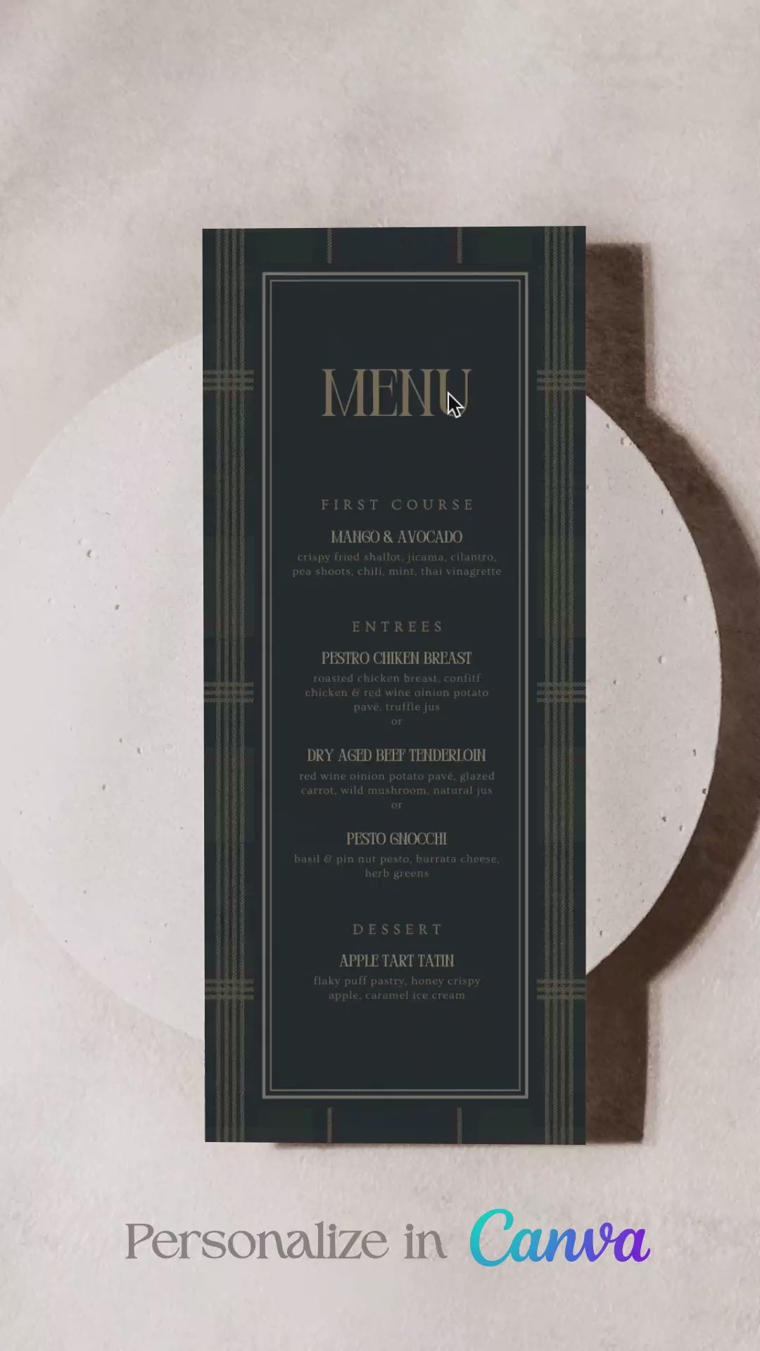 Ralph Lauren Plain birthday menu in a minimalistic plaid pattern. Event menu. In a blue, navy blue, gold & red plaid design. Stationery for various event celebrations. Wedding, engagement stationery. Personalize and customize in Canva. Print at any local printer around the World. rust red, copper red, berry red, cranberry red.