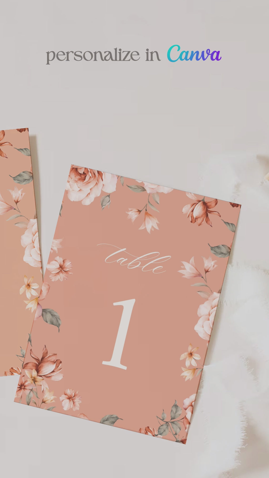 Floral Wedding Table Numbers. Event Table Numbers. Shades of Peach, orange and beige. Orange roses. Baby Shower. Indian Wedding. Birthday and Celebration. Engagement Stationery. Wedding Stationery. DIY Stationery. Digital Download. Canva. Indian Weddings. Reception. Personalize. Customize. Anand Karaj, Mehndi, Sangeet, Haldi