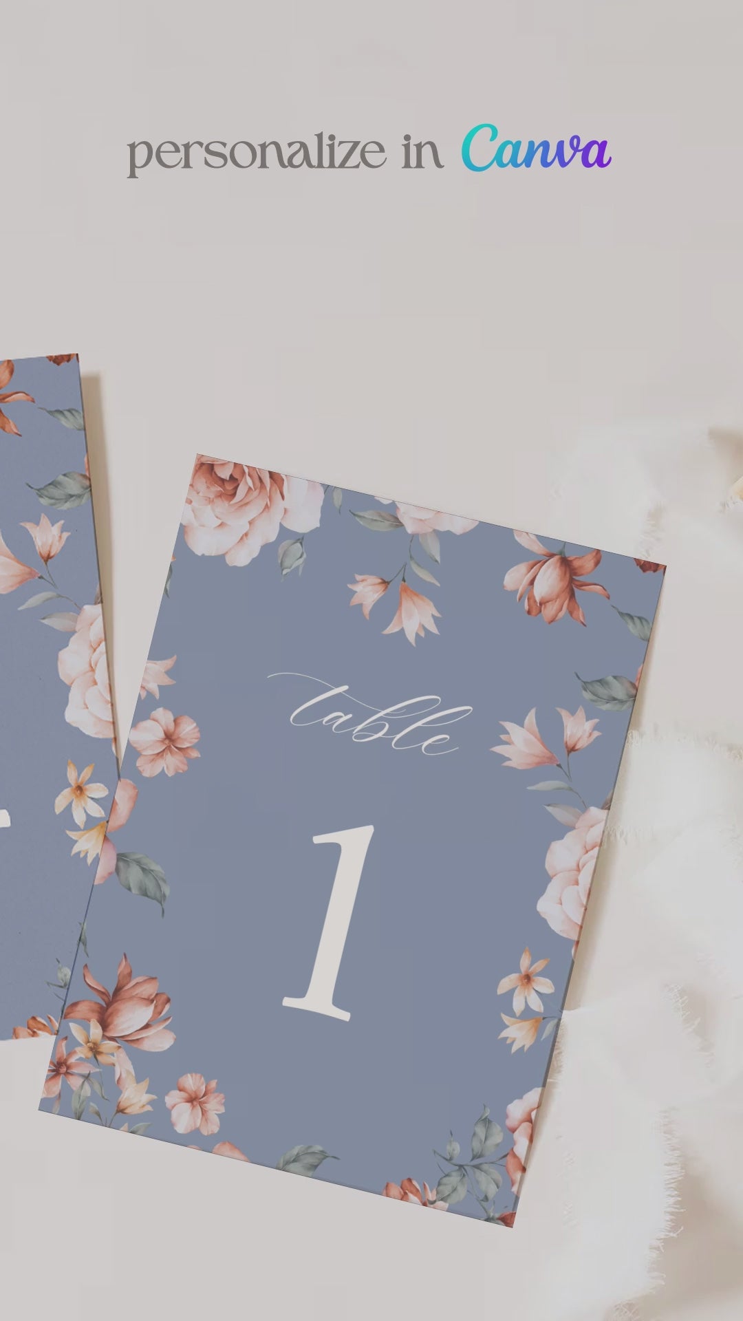 Floral Wedding Table Numbers. Event Table Numbers. Shades of Blue, orange and beige. Orange roses. Baby Shower. Indian Wedding. Birthday and Celebration. Engagement Stationery. Wedding Stationery. DIY Stationery. Digital Download. Canva. Indian Weddings. Reception. Personalize. Customize. Anand Karaj, Mehndi, Sangeet, Haldi