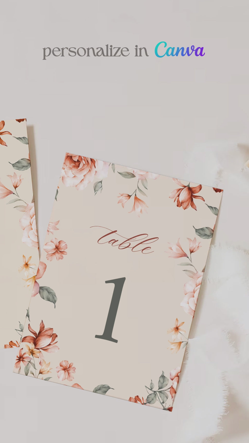 Floral Wedding Table Numbers. Event Table Numbers. Shades of Cream, Green, orange and beige. Orange roses. Baby Shower. Indian Wedding. Birthday and Celebration. Engagement Stationery. Wedding Stationery. DIY Stationery. Digital Download. Canva. Indian Weddings. Reception. Personalize. Customize. Anand Karaj, Mehndi, Sangeet, Haldi