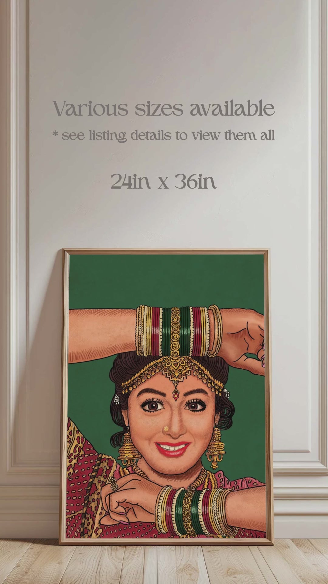 Iconic Legend Sridevi poster, sridevi wall art, Bollywood actress, iconic actress sridevi, mere haathon mein naur naur churiyan hain poster. 90s movie classic Lamhe. Iconic song by Lata Mangeshkar. Sridevi dancing poster. Wall Art, Home Decor, Office Decor. Retro wall art poster. Iconic. Digital wall art