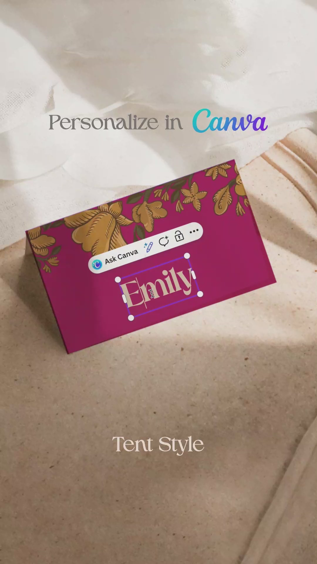 Indian hot pink, yellow & beige marigold floral Wedding Escort Card with yellow marigold florals. Traditional Indian wedding stationery & name place card. Guest name card. Indian Wedding events for Sangeet, Haldi, Maiyan or Jago. Wedding Signage. Personalize and customize in Canva. Digital Download.  Print around the world at a local print shop.