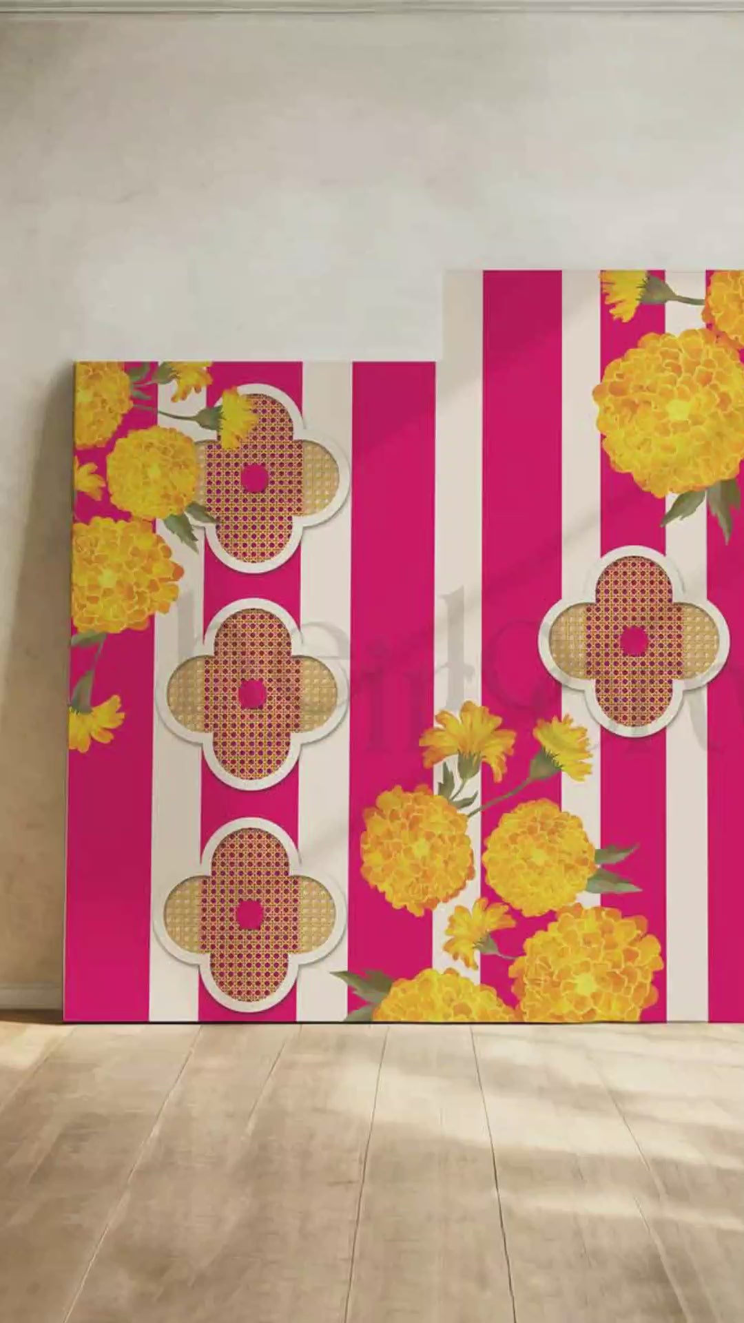 Van cleef clover icon for a modern Indian Wedding decor backdrop in pink, yellow & beige. With yellow monograms and white florals. Event signage. Printable backdrops for main stages and photo ops. Stationery for various event celebrations. Wedding, engagement, sangeet, haldi, mehndi, jaggo, maiyan, chunni, choora. Personalize and customize in Canva. Print at any local printer around the World. Wine purple, mauve. Textured florals