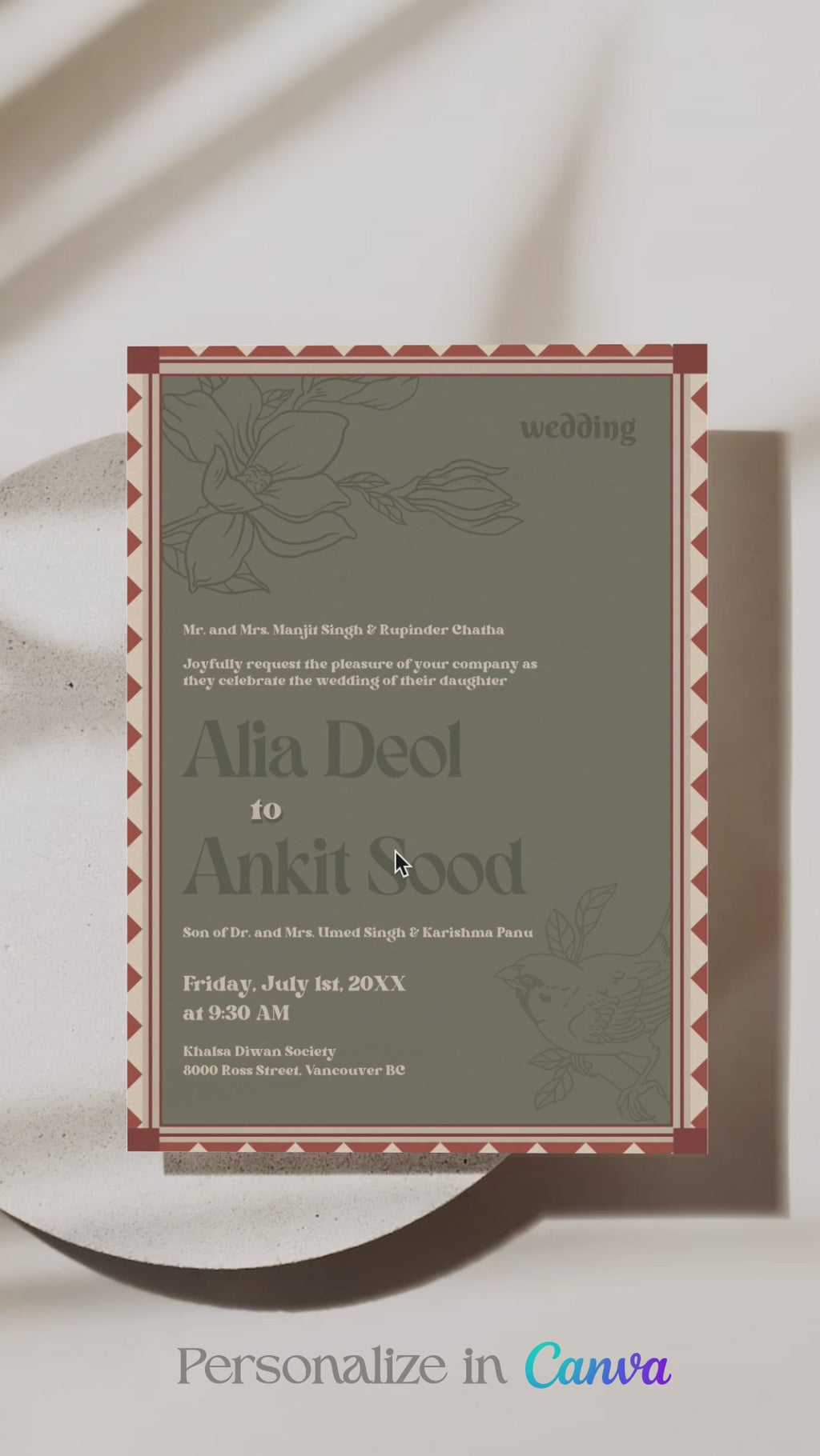 Wedding Invitations. Retro. Indian Wedding Invites. Invitation set. Wedding and Event Welcome Sign. Mehndi green and rust orange colours. Orange florals. Birthday and Celebration. Wedding Ceremony. Engagement Sign. Wedding Stationery. DIY Stationery. Digital Download. Canva. Indian Weddings. Anand Karaj. Sangeet. Chunni. 