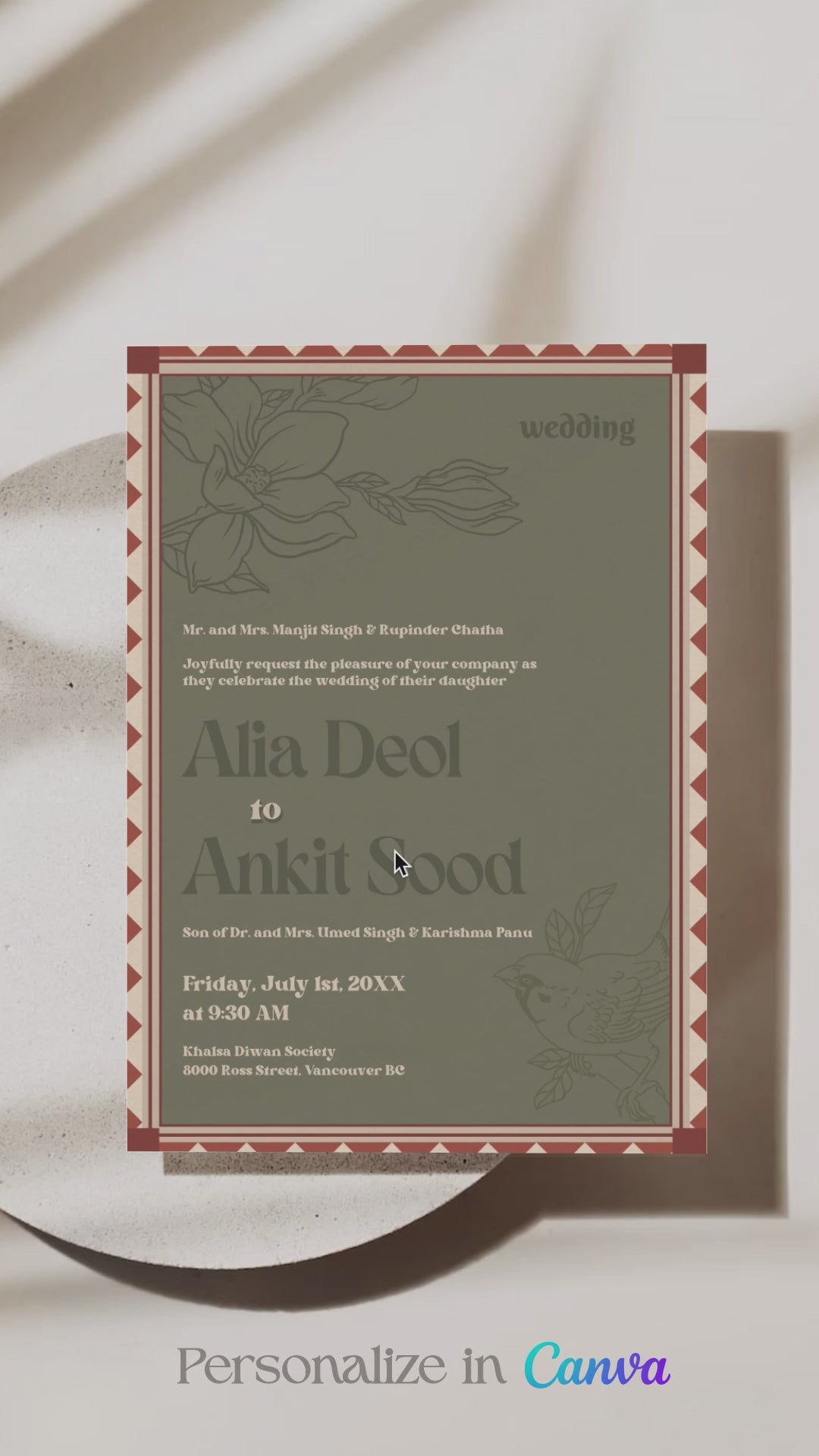 Wedding Invitations. Retro. Indian Wedding Invites. Invitation set. Wedding and Event Welcome Sign. Mehndi green and rust orange colours. Orange florals. Birthday and Celebration. Wedding Ceremony. Engagement Sign. Wedding Stationery. DIY Stationery. Digital Download. Canva. Indian Weddings. Anand Karaj. Sangeet. Chunni. 