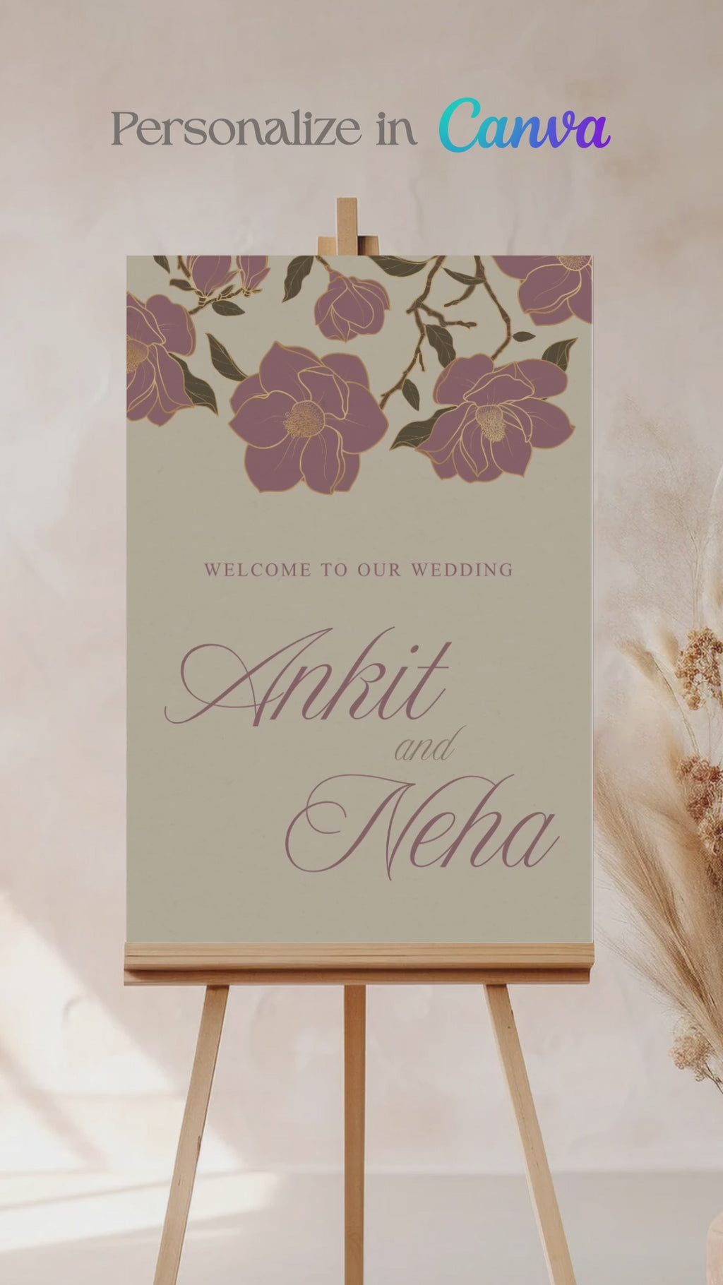 Wedding and Event Welcome Sign. Mauve and Gold Florals. Birthday and Celebration. Wedding Ceremony. Engagement Sign. Wedding Stationery. DIY Stationery. Digital Download. Canva. Indian Weddings. Anand Karaj