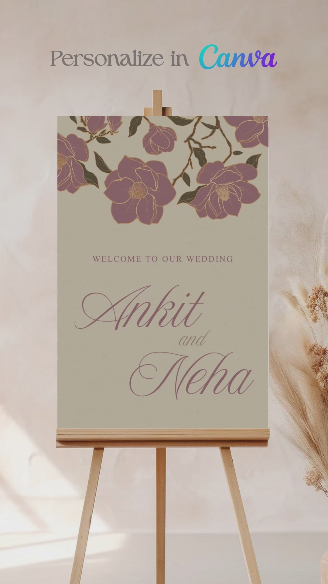 Wedding and Event Welcome Sign. Mauve and Gold Florals. Birthday and Celebration. Wedding Ceremony. Engagement Sign. Wedding Stationery. DIY Stationery. Digital Download. Canva. Indian Weddings. Anand Karaj