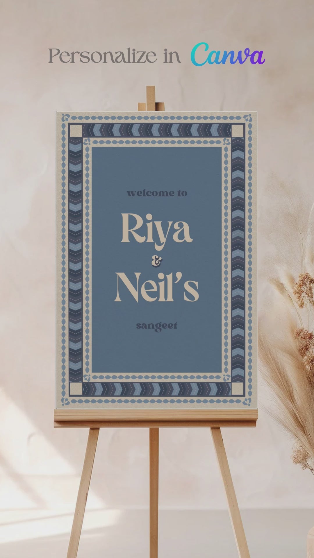 Wedding Invitations. Retro Welcome Sign. Indian Wedding Invites. Event Welcome Sign. Shades of Blue. Chevron pattern. Baby Shower. Birthday and Celebration. Wedding Ceremony. Engagement Sign. Wedding Stationery. DIY Stationery. Digital Download. Canva. Indian Weddings. Anand Karaj. Sangeet. Chunni. Mehndi, Haldi. Personalize. Customize.